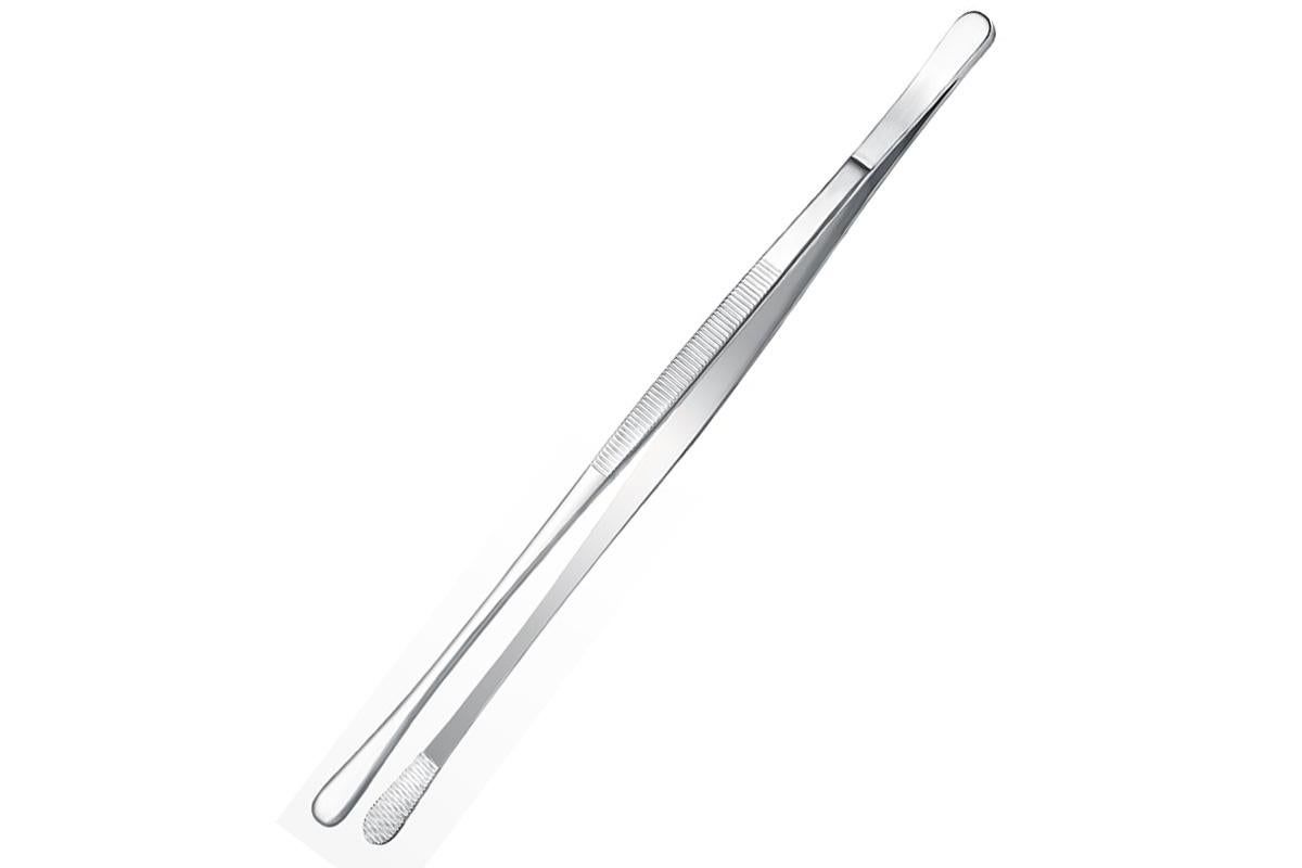 2 Pack 30cm BBQ Tongs Stainless Steel Round and Straight Head for Grilling Cooking - Silver - Image 2