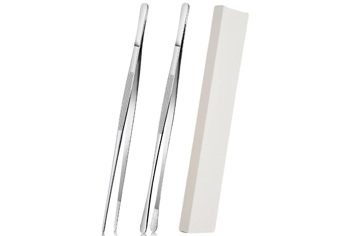 2 Pack 30cm BBQ Tongs Stainless Steel Round and Straight Head for Grilling Cooking - Silver - Image 6