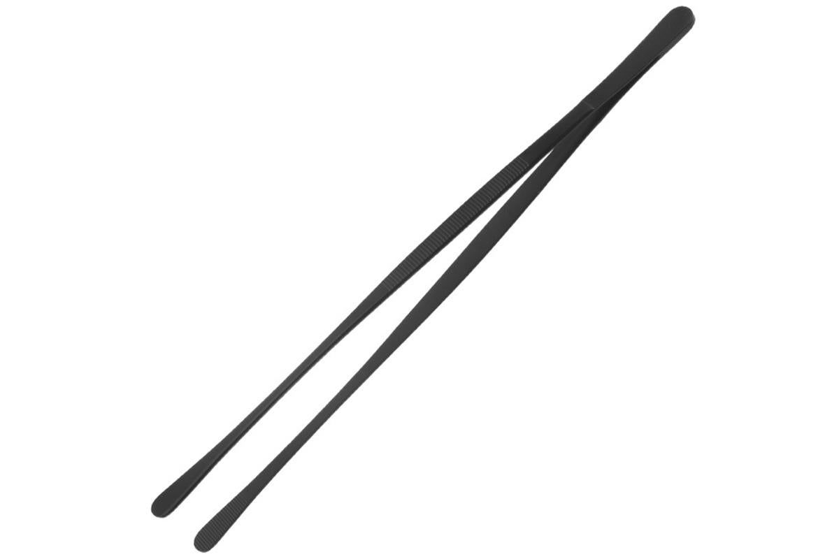 2 Pack 30cm BBQ Tongs Stainless Steel Round and Straight Head for Grilling Cooking - Black - Image 2
