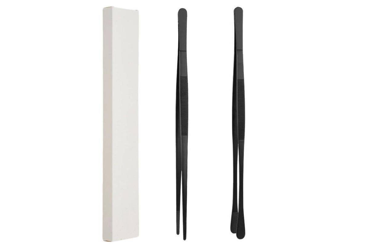 2 Pack 30cm BBQ Tongs Stainless Steel Round and Straight Head for Grilling Cooking - Black - Image 6