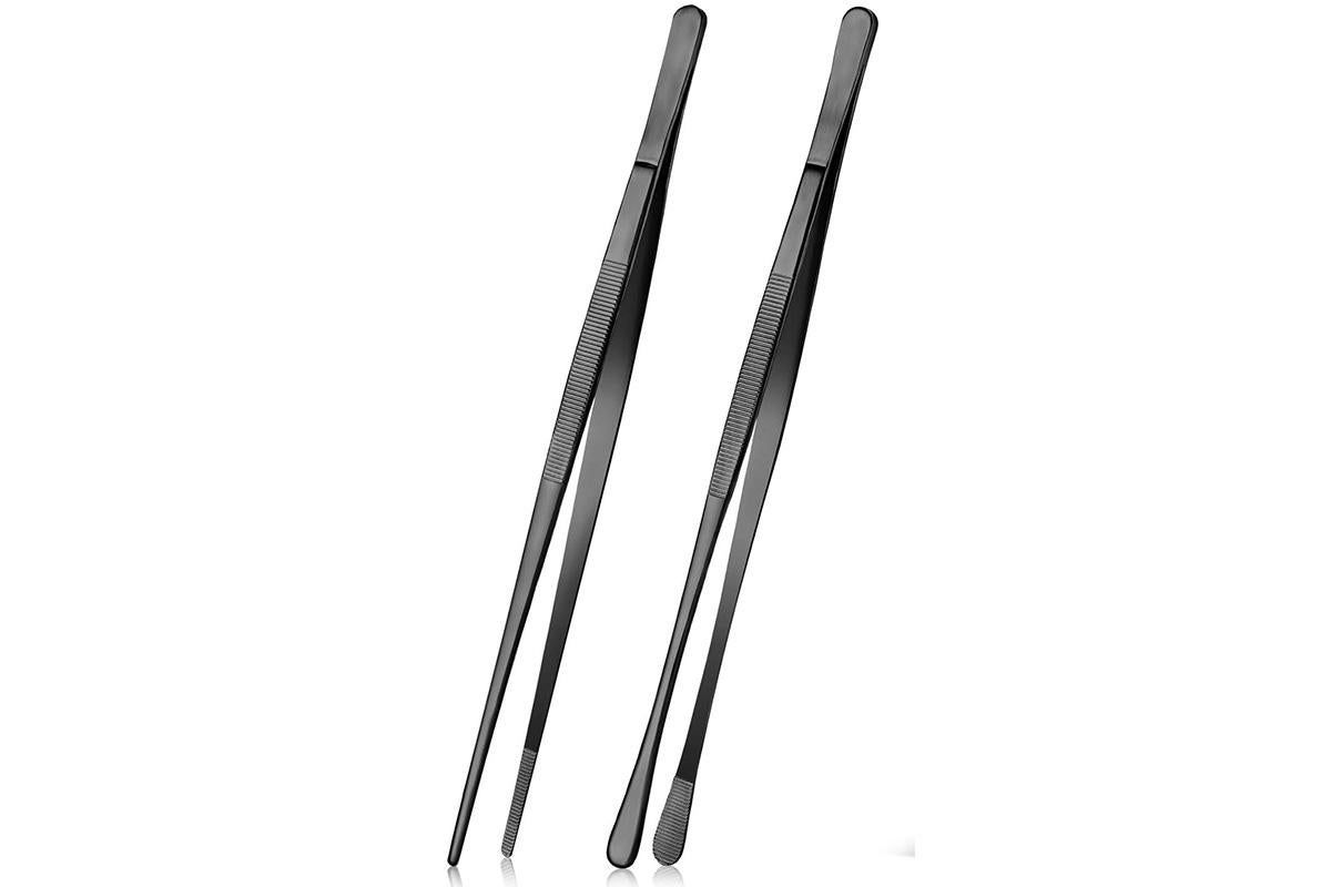 2 Pack 30cm BBQ Tongs Stainless Steel Round and Straight Head for Grilling Cooking - Black - Image 8