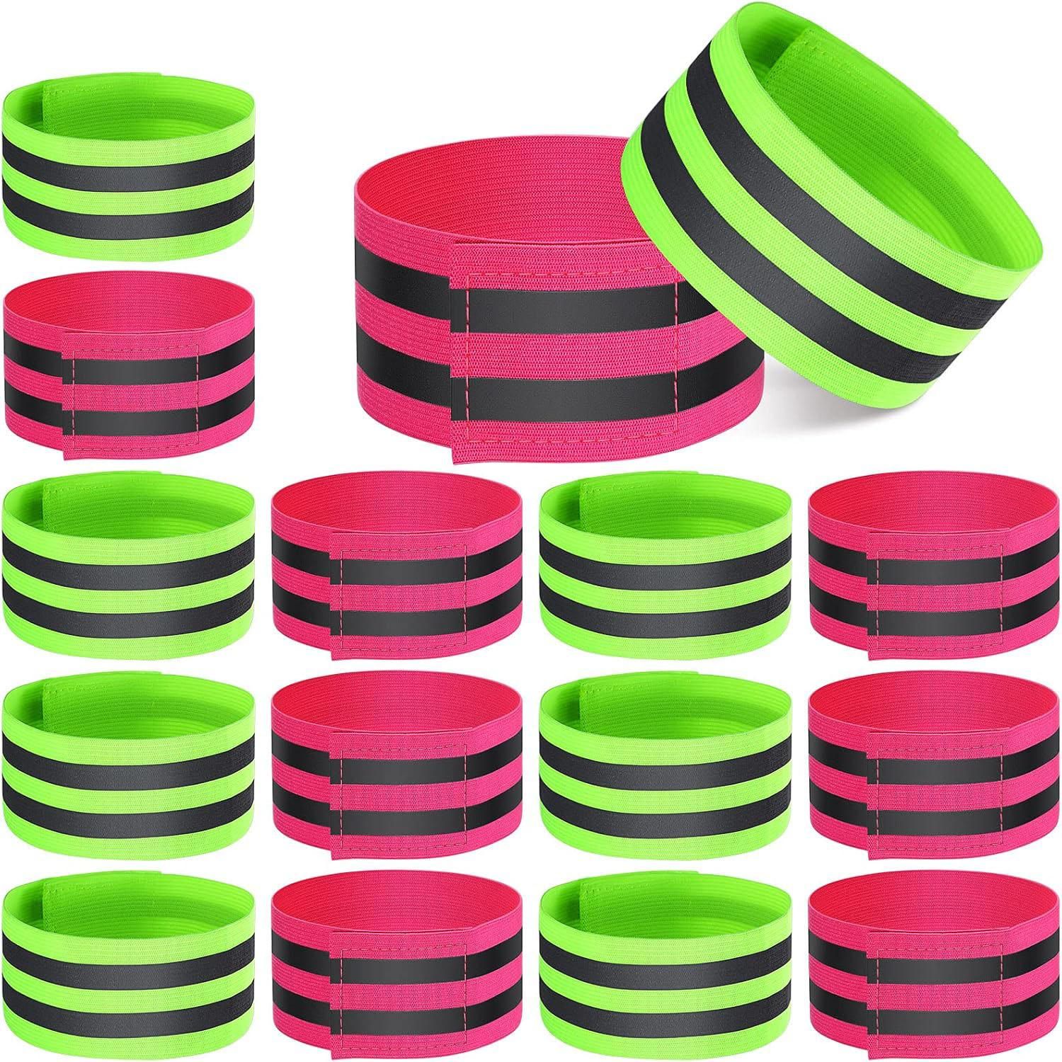 16 PCS Reflective Bands Reflector Bands for Wrist, Arm, Ankle, Leg,Reflector Tape Straps for Night Walking, Cycling and Running-(RoseRed+Green) - Image 1