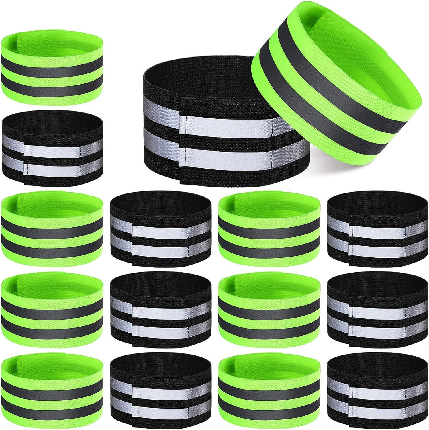16 PCS Reflective Bands Reflector Bands for Wrist, Arm, Ankle, Leg,Reflector Tape Straps for Night Walking, Cycling and Running-(Black+Green) - Image 1