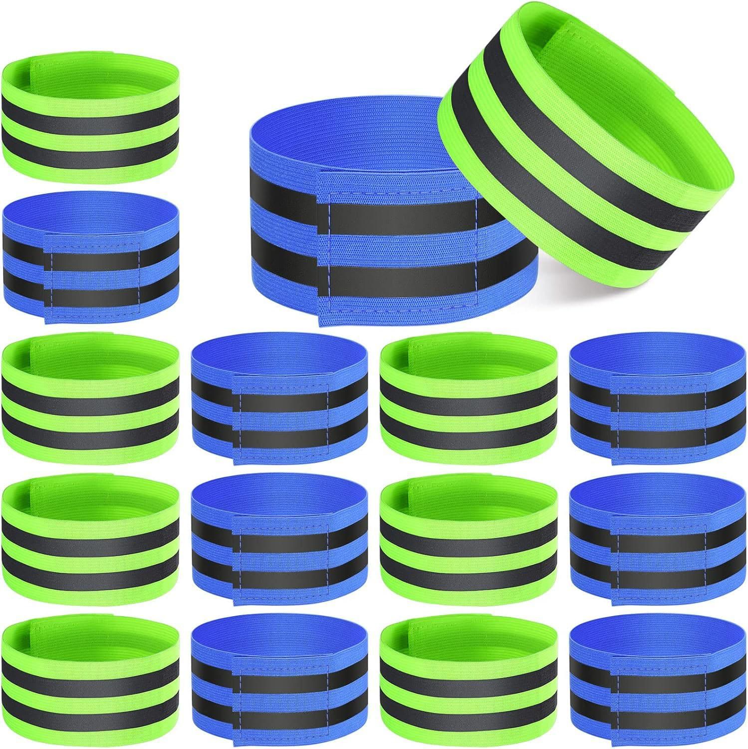 16 PCS Reflective Bands Reflector Bands for Wrist, Arm, Ankle, Leg,Reflector Tape Straps for Night Walking, Cycling and Running-(Blue+Green) - Image 1