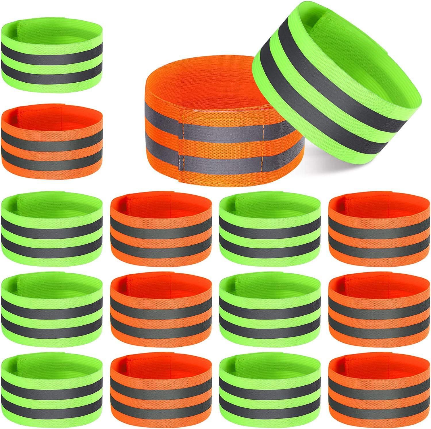 16 PCS Reflective Bands Reflector Bands for Wrist, Arm, Ankle, Leg,Reflector Tape Straps for Night Walking, Cycling and Running-(Orange+Green) - Image 1