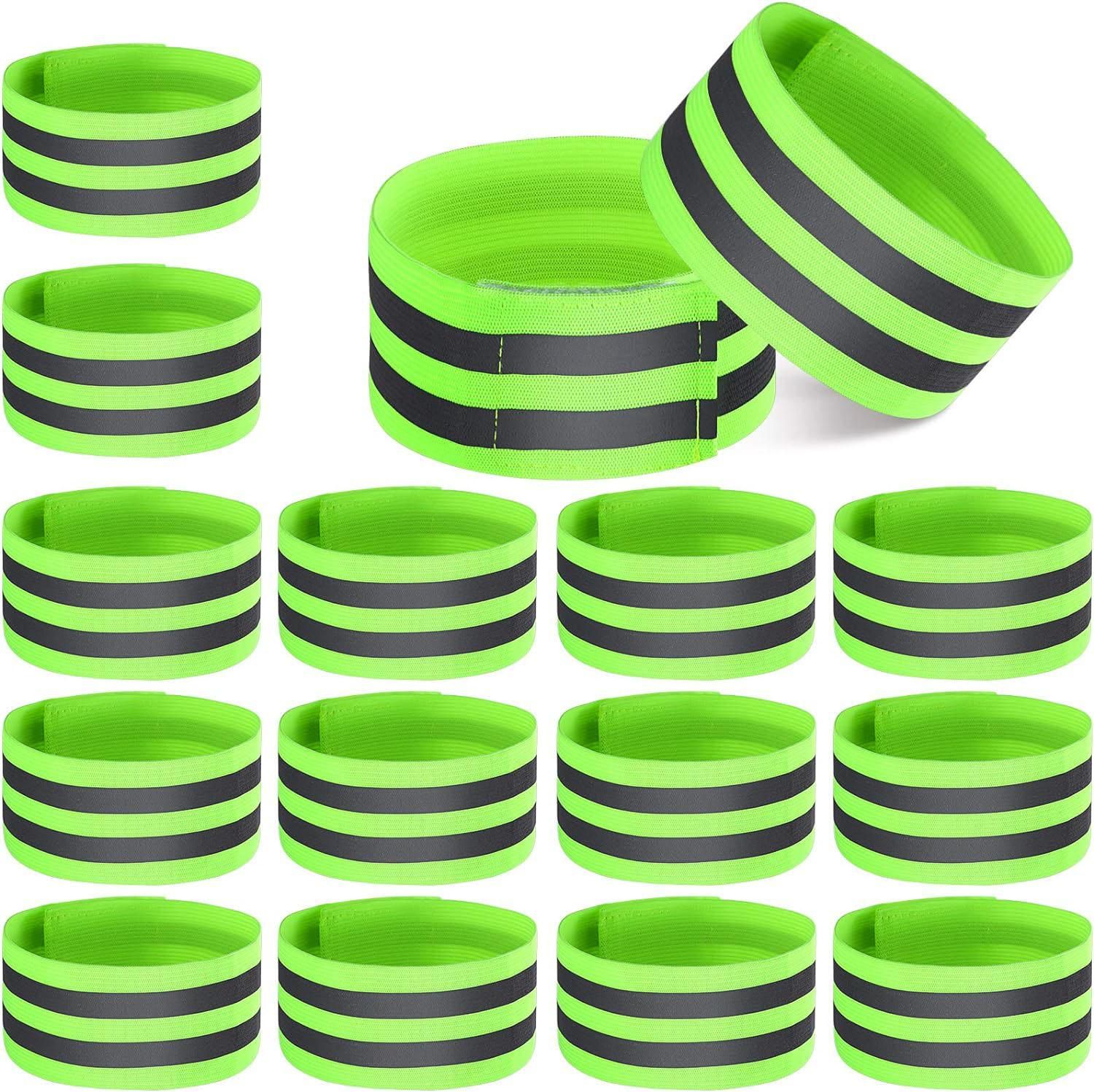 16 PCS Reflective Bands Reflector Bands for Wrist, Arm, Ankle, Leg,Reflector Tape Straps for Night Walking, Cycling and Running-(Green) - Image 1