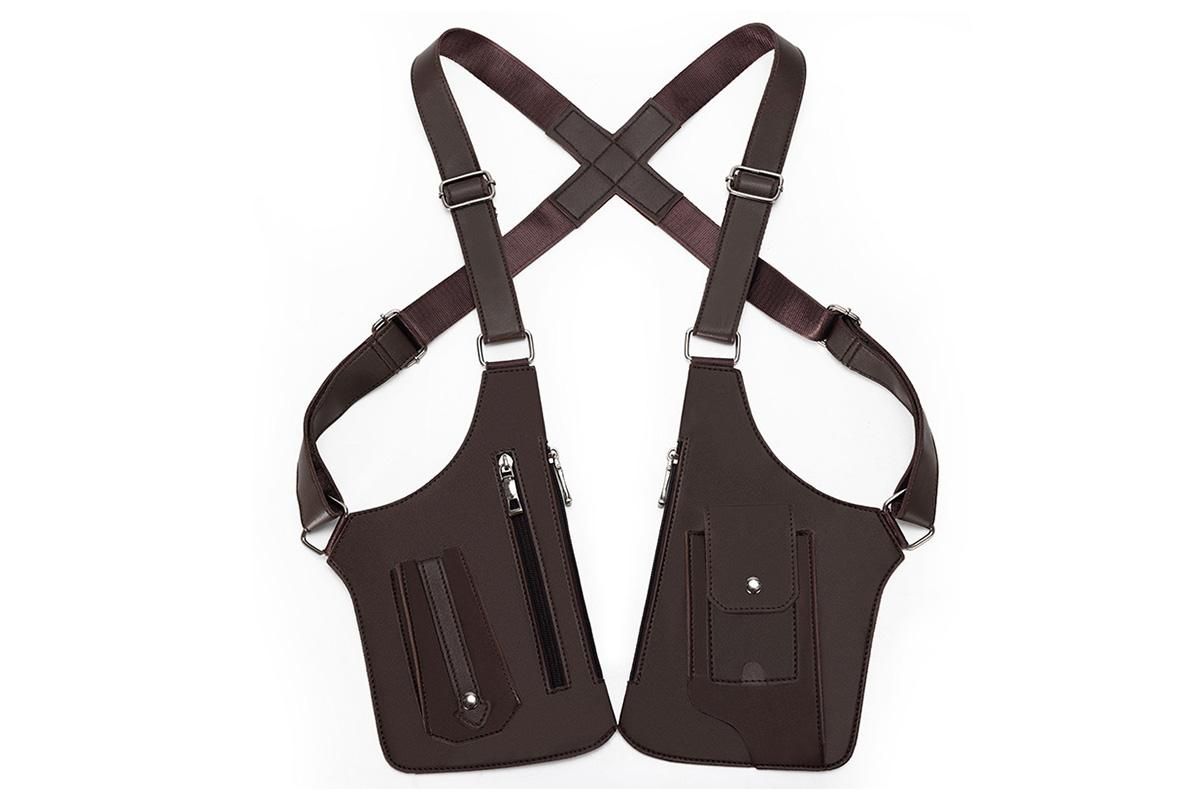 Outdoor Double Shoulder Armpit Bag with Multiple Pockets - Brown - Image 2