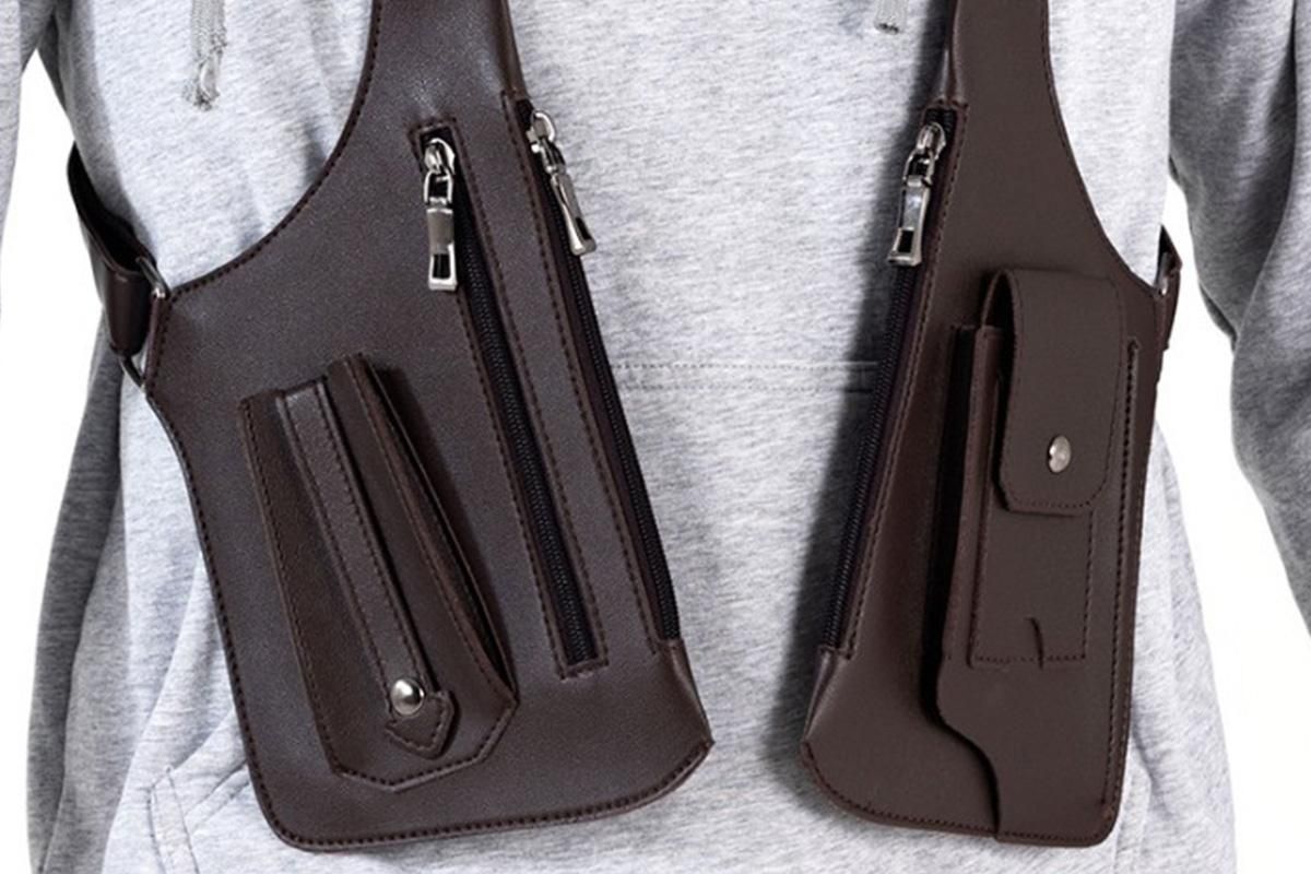 Outdoor Double Shoulder Armpit Bag with Multiple Pockets - Brown - Image 6