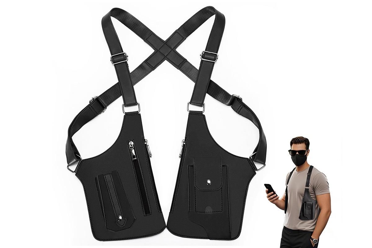 Outdoor Double Shoulder Armpit Bag with Multiple Pockets - Black - Image 1