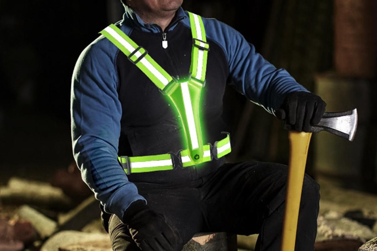LED Reflective Vest Running Gear USB Rechargeable LED Light Up Vest High Visibility with Adjustable Waist and Shoulde for Night Walking Cycling, High Visibility Running Vest with Reflective Strips -Green - Image 3