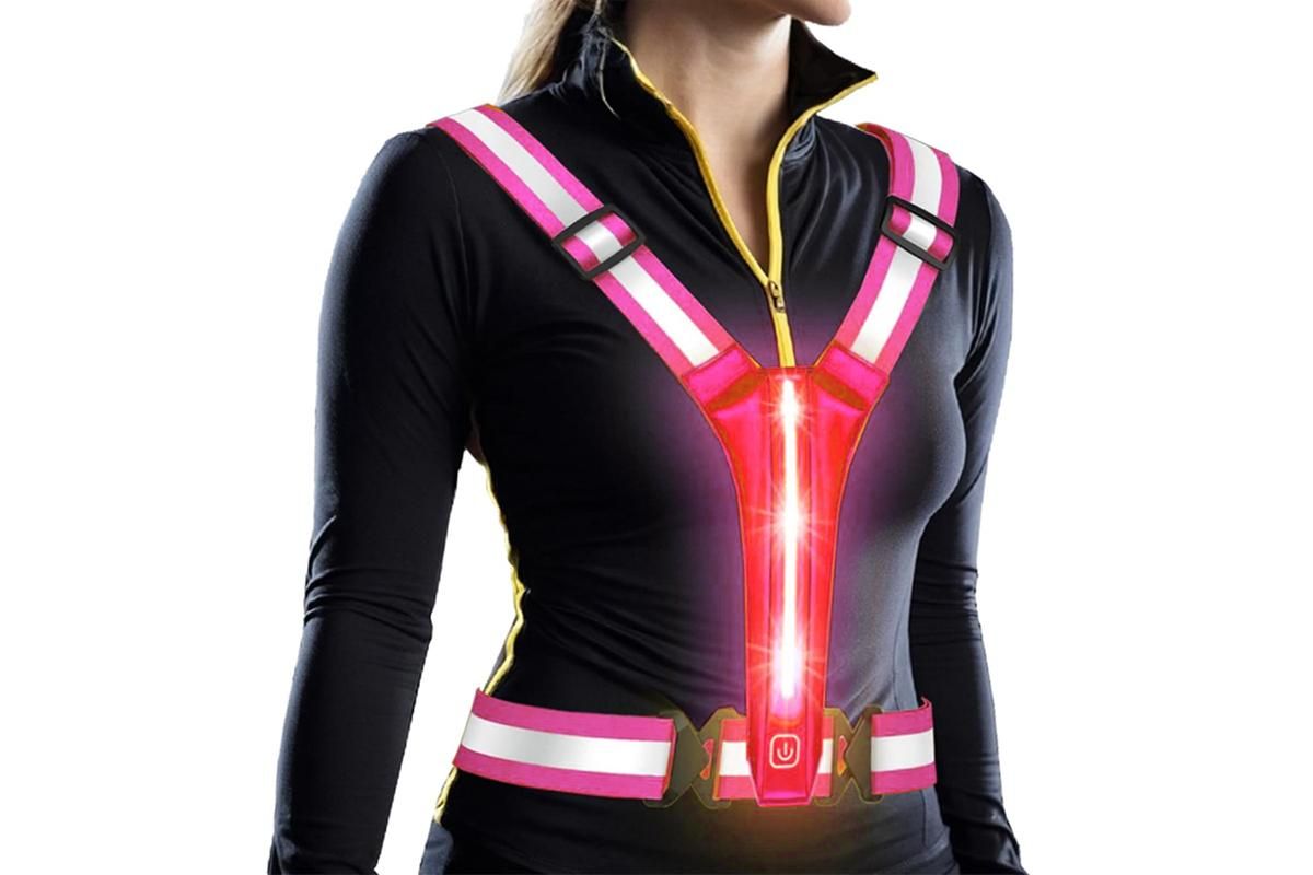 LED Reflective Vest Running Gear USB Rechargeable LED Light Up Vest High Visibility with Adjustable Waist and Shoulde for Night Walking Cycling, High Visibility Running Vest with Reflective Strips -Orange - Image 5