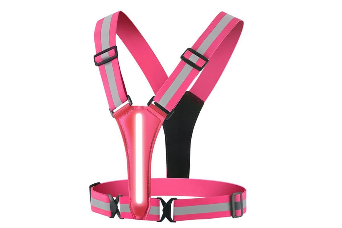 LED Reflective Vest Running Gear USB Rechargeable LED Light Up Vest High Visibility with Adjustable Waist and Shoulde for Night Walking Cycling, High Visibility Running Vest with Reflective Strips -Pink - Image 4