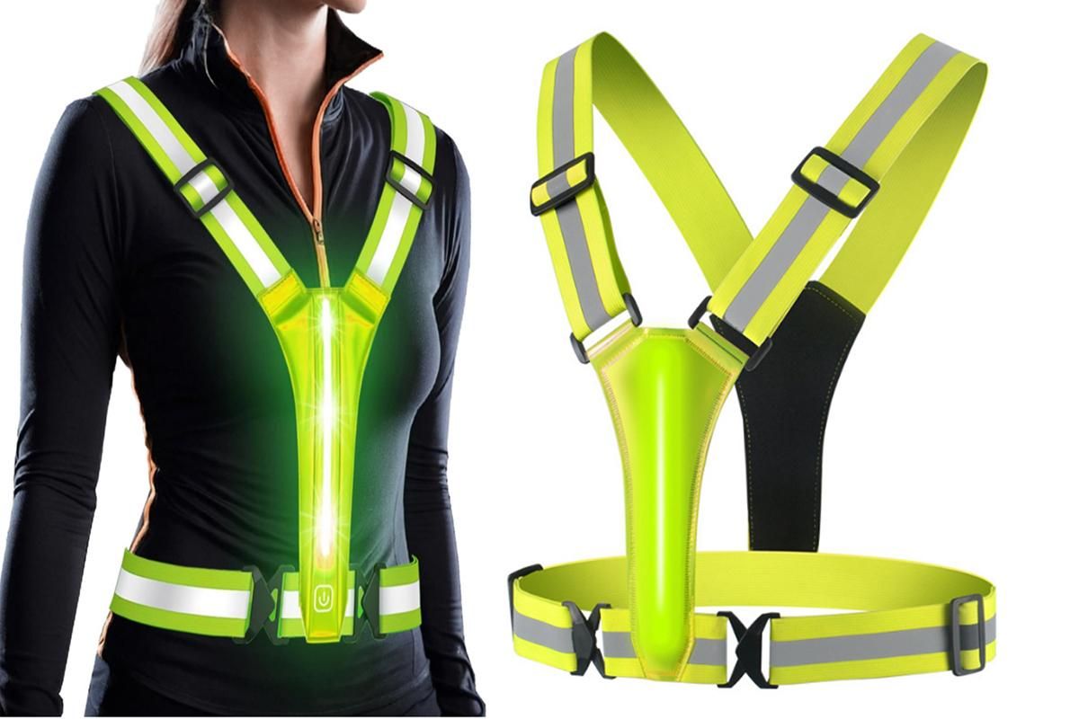 LED Reflective Vest Running Gear USB Rechargeable LED Light Up Vest High Visibility with Adjustable Waist and Shoulde for Night Walking Cycling, High Visibility Running Vest with Reflective Strips -Yellow - Image 1