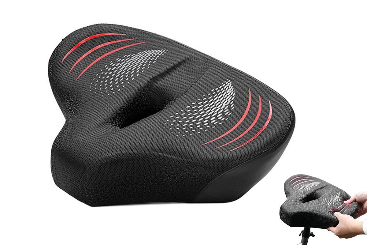Noseless Bike Seat Cushion for Men & Women Comfortable Saddle for Peloton Bikes Exercise Bikes Electric Bikes Cruiser Bikes - Black&Red - Image 1