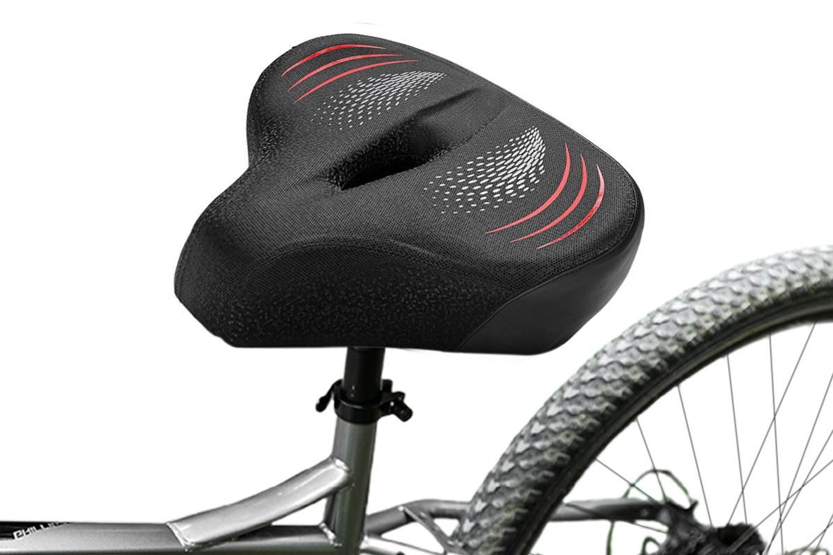 Noseless Bike Seat Cushion for Men & Women Comfortable Saddle for Peloton Bikes Exercise Bikes Electric Bikes Cruiser Bikes - Black&Red - Image 2