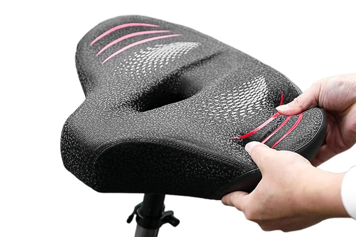 Noseless Bike Seat Cushion for Men & Women Comfortable Saddle for Peloton Bikes Exercise Bikes Electric Bikes Cruiser Bikes - Black&Red - Image 4