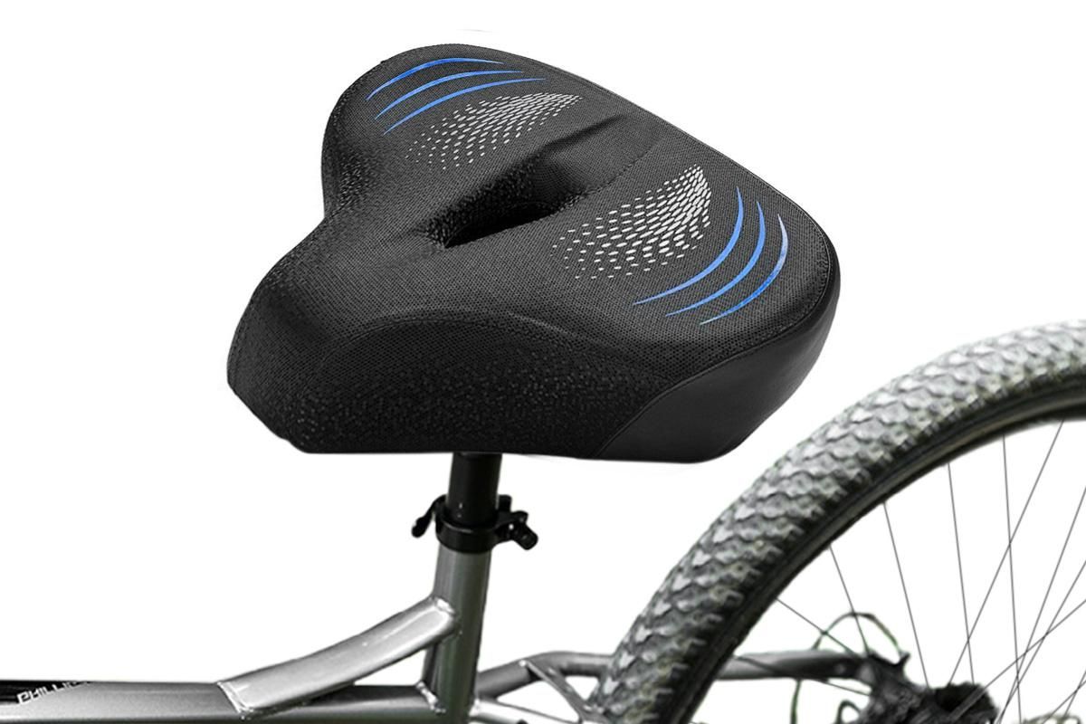 Noseless Bike Seat Cushion for Men & Women Comfortable Saddle for Peloton Bikes Exercise Bikes Electric Bikes Cruiser Bikes - Balck&Blue - Image 2
