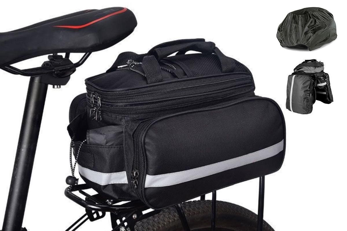Bicycle Rear Chair Bag Bike Rack Bag Cycle Luggage Carrier Trunk Bag with Rain Cover - Image 1