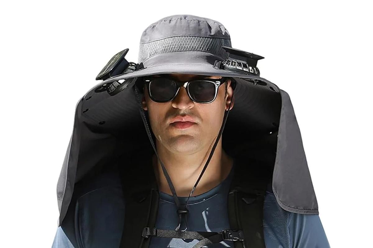 Outdoor Wide Brim Sun Hat With 2 Solar Fans Fishing And Beach Hat With Built In Fan -Dark Grey - Image 1