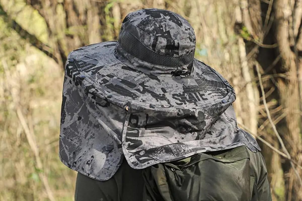 Outdoor Wide Brim Sun Hat With 2 Solar Fans Fishing And Beach Hat With Built In Fan -Patterned Grey - Image 3