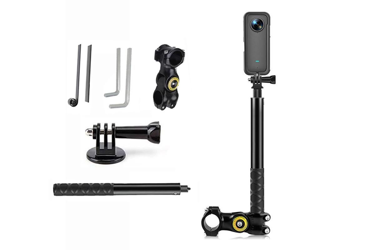 Bike Motorcycle Handlebar Camera Mount with Extendable Pole for GoPro Insta360 X3 Action Cameras - Image 1