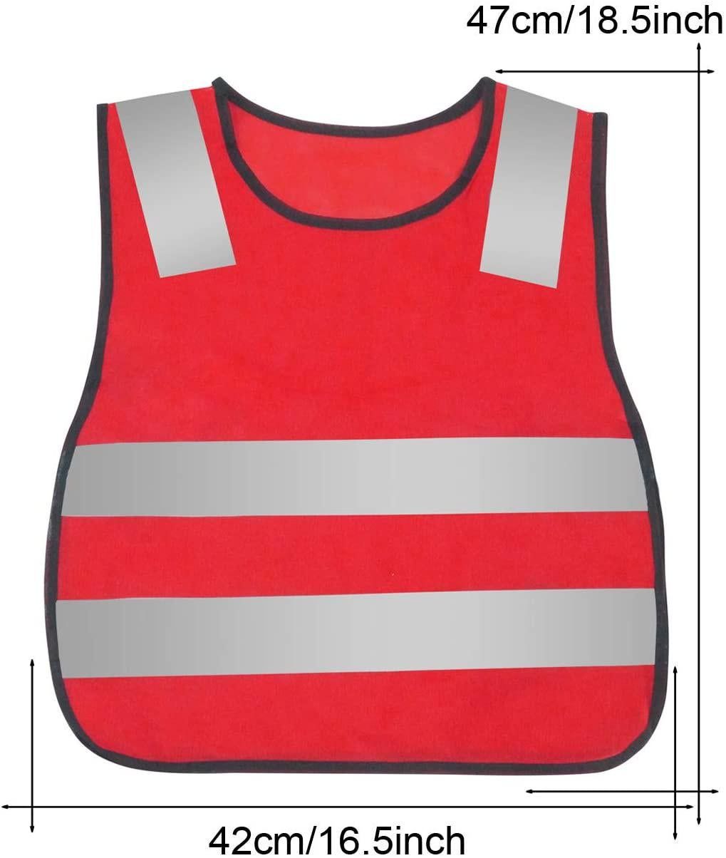 Kids Safety Vest Reflective High Visibility Vest Breathable Traffic Vest Costume Construction Vest Elastic Strap Safety Vest Neon Yellow Purpose for Running Cycling Jogging 5PCS - Red - Image 2