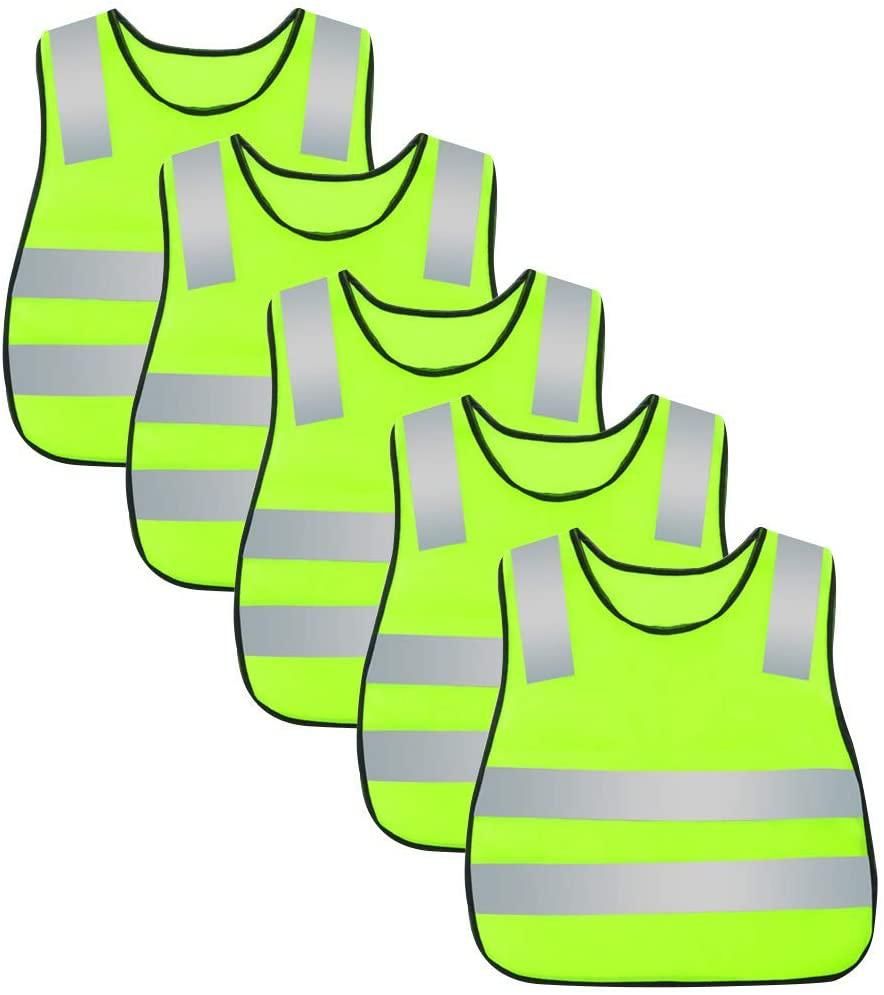 Kids Safety Vest Reflective High Visibility Vest Breathable Traffic Vest Costume Construction Vest Elastic Strap Safety Vest Neon Yellow Purpose for Running Cycling Jogging 5PCS - Red - Image 8