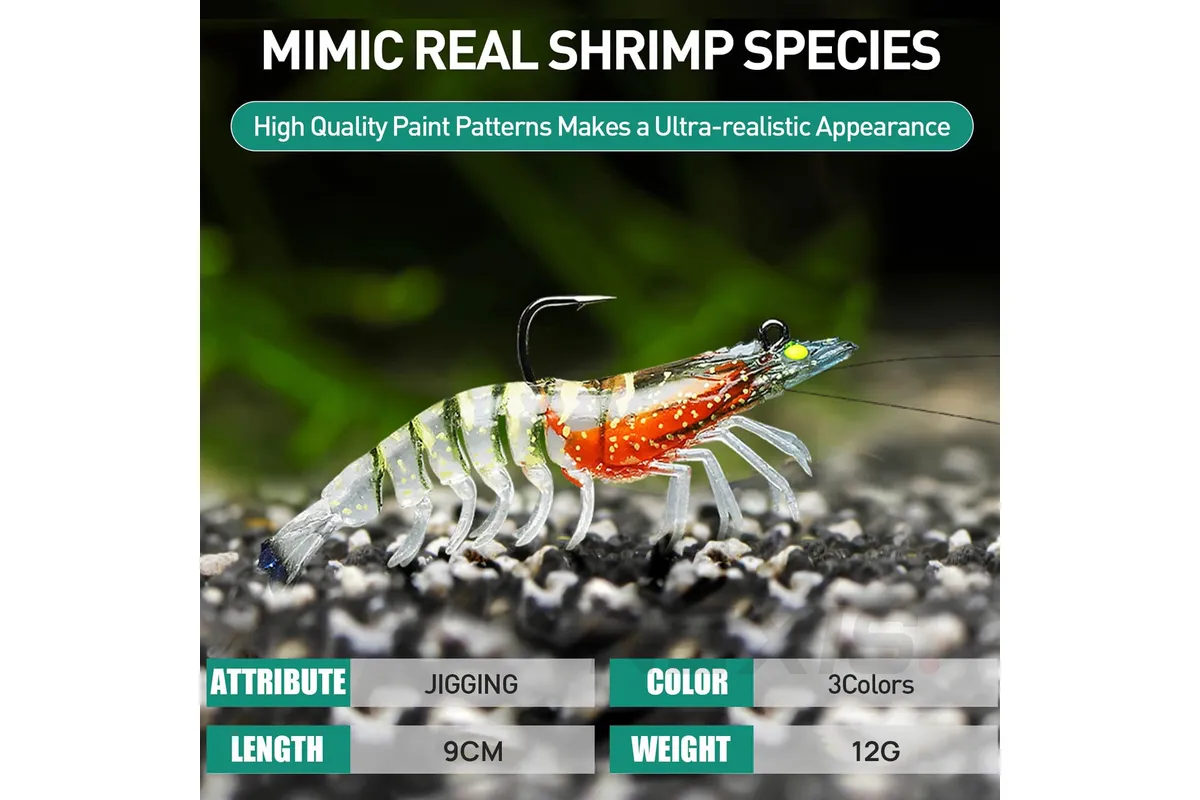 3X Durable TPE Fishing Tackle Prawn Shrimp Trout Bream Flathead Cod Jew Bass Lure - Black+Red+Orange-3 Packs - Image 5
