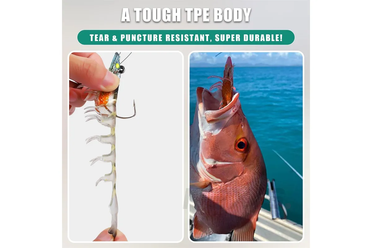 3X Durable TPE Fishing Tackle Prawn Shrimp Trout Bream Flathead Cod Jew Bass Lure - Black+Red+Orange-3 Packs - Image 7