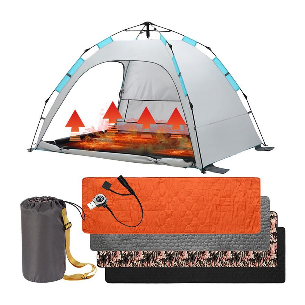 Heated Sleeping Bag Pad 5 Heating Zone 3-Level Temperature USB Power Warm Mat (Orange) - Image 6
