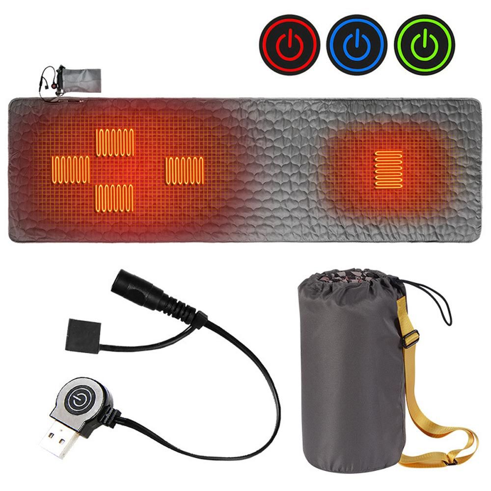 Heated Sleeping Bag Pad 5 Heating Zone 3-Level Temperature USB Power Warm Mat (Orange) - Image 7