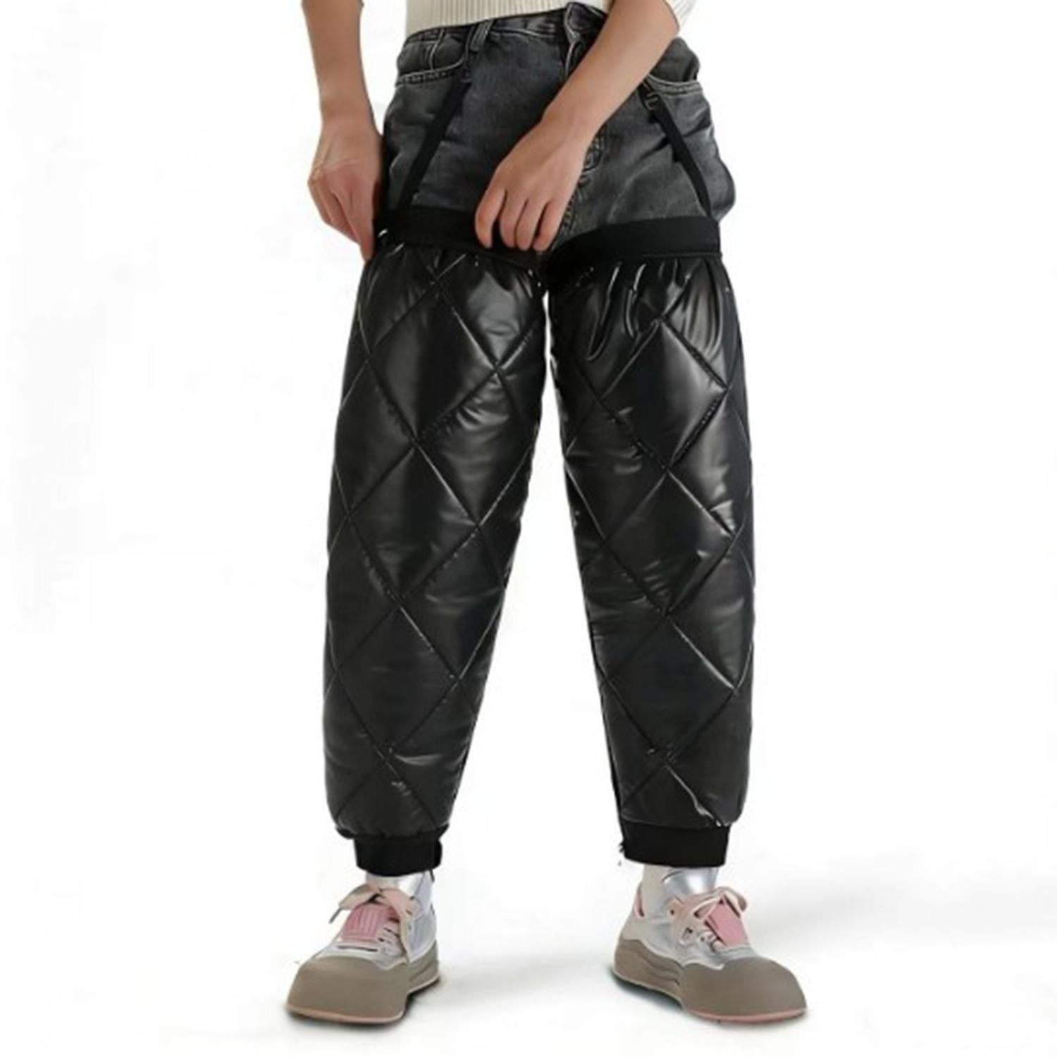 Cycling Leg Warmers Thermal Zipper Knee Sleeves Winter Waterproof 2pcs (Black) - Image 2