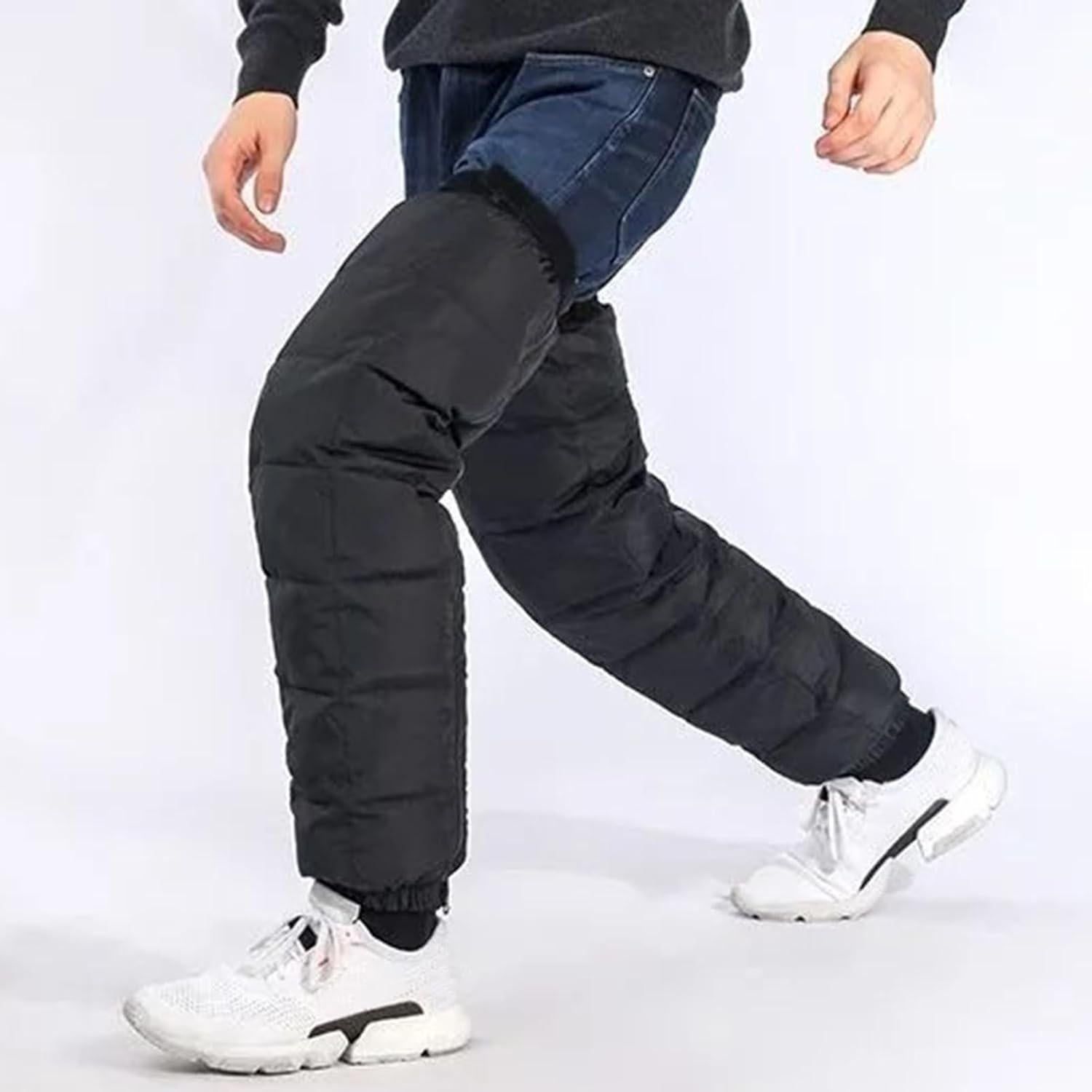 Cycling Leg Warmers Thermal Zipper Knee Sleeves Winter Waterproof 2pcs (Black) - Image 7
