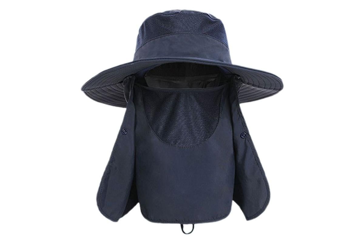 Outdoor Sun Protection Fishing Cap Wide Brim Hat With Neck Flap And Face Cover - Navy Blue - Image 1