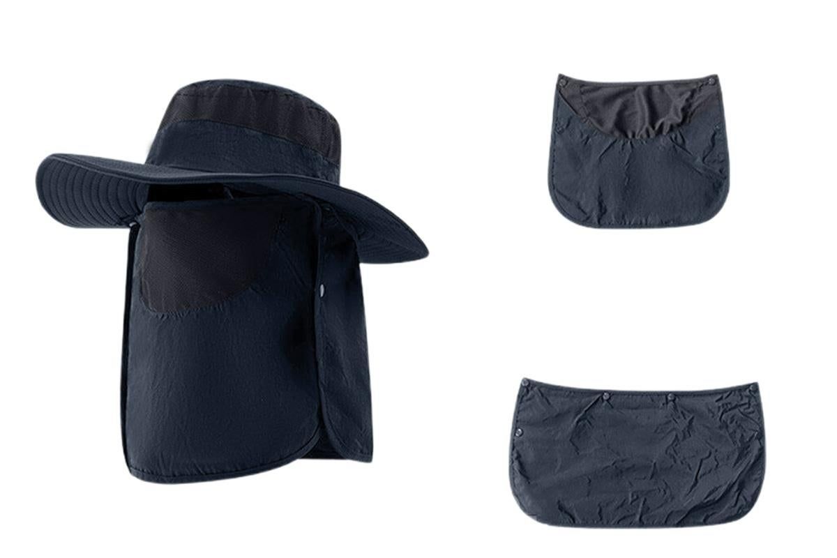 Outdoor Sun Protection Fishing Cap Wide Brim Hat With Neck Flap And Face Cover - Navy Blue - Image 3