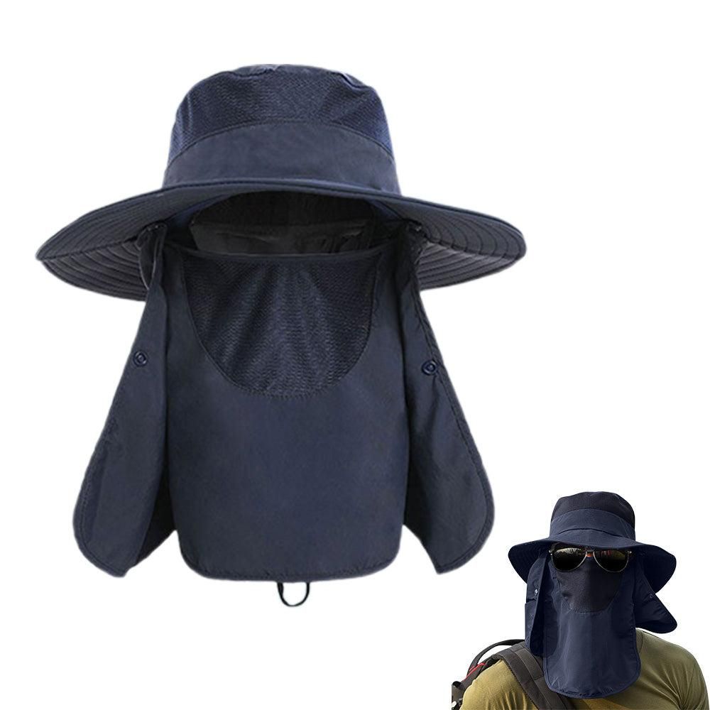 Outdoor Sun Protection Fishing Cap Wide Brim Hat With Neck Flap And Face Cover - Navy Blue - Image 6