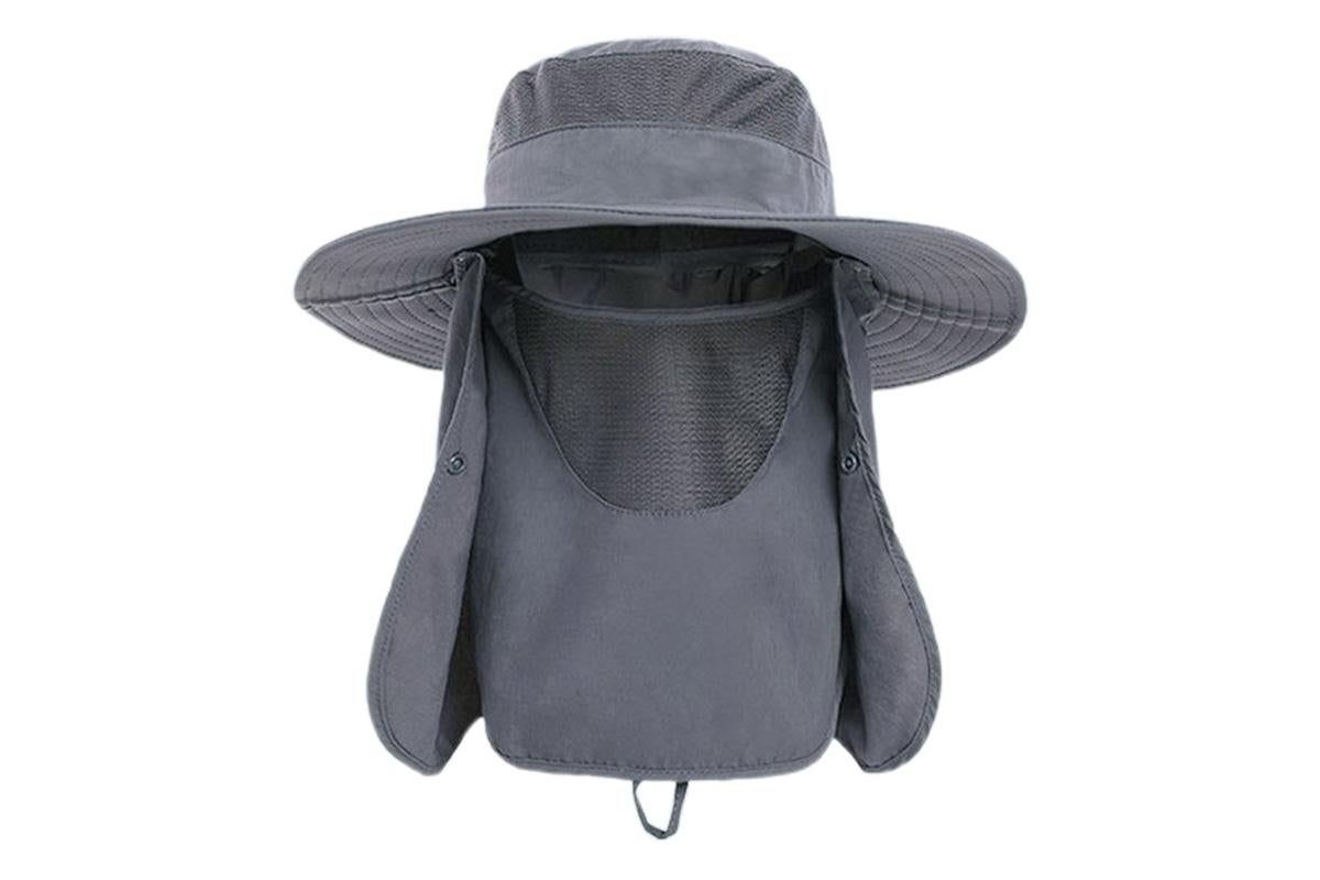 Outdoor Sun Protection Fishing Cap Wide Brim Hat With Neck Flap And Face Cover - Dark Grey - Image 2