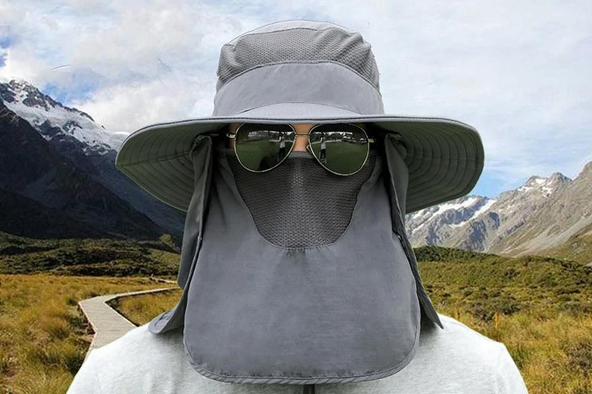 Outdoor Sun Protection Fishing Cap Wide Brim Hat With Neck Flap And Face Cover - Dark Grey - Image 3