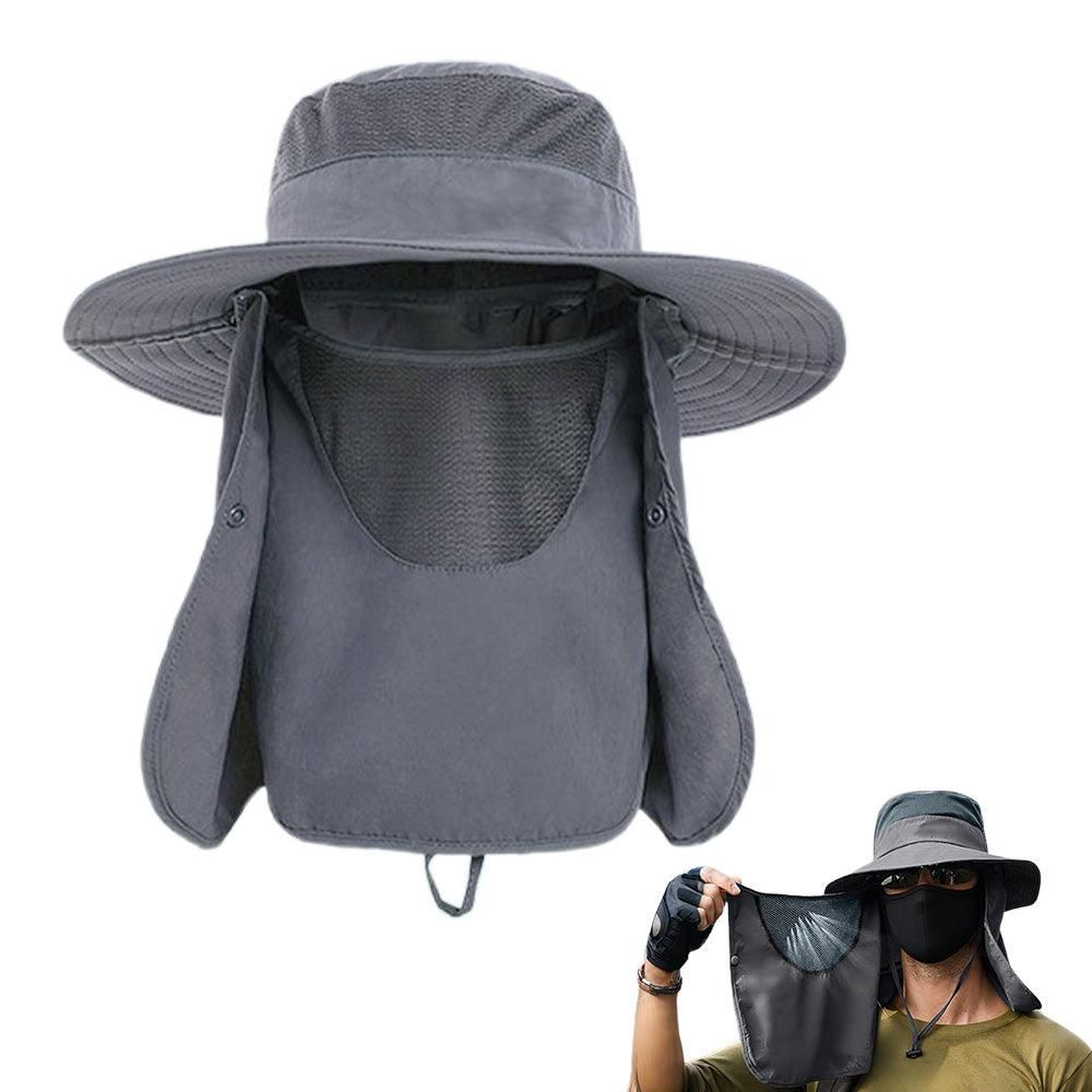 Outdoor Sun Protection Fishing Cap Wide Brim Hat With Neck Flap And Face Cover - Dark Grey - Image 5