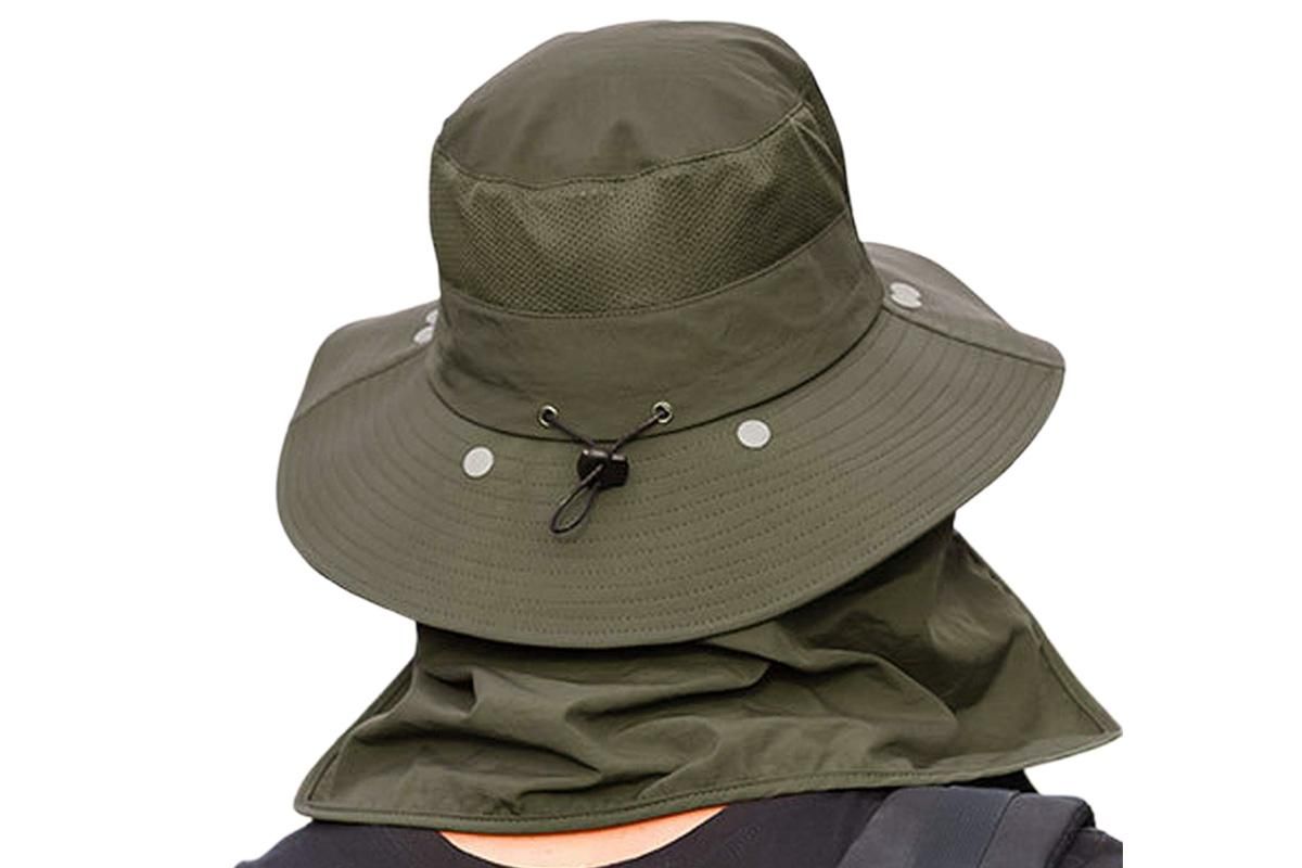 Outdoor Sun Protection Fishing Cap Wide Brim Hat With Neck Flap And Face Cover - Army Green - Image 2