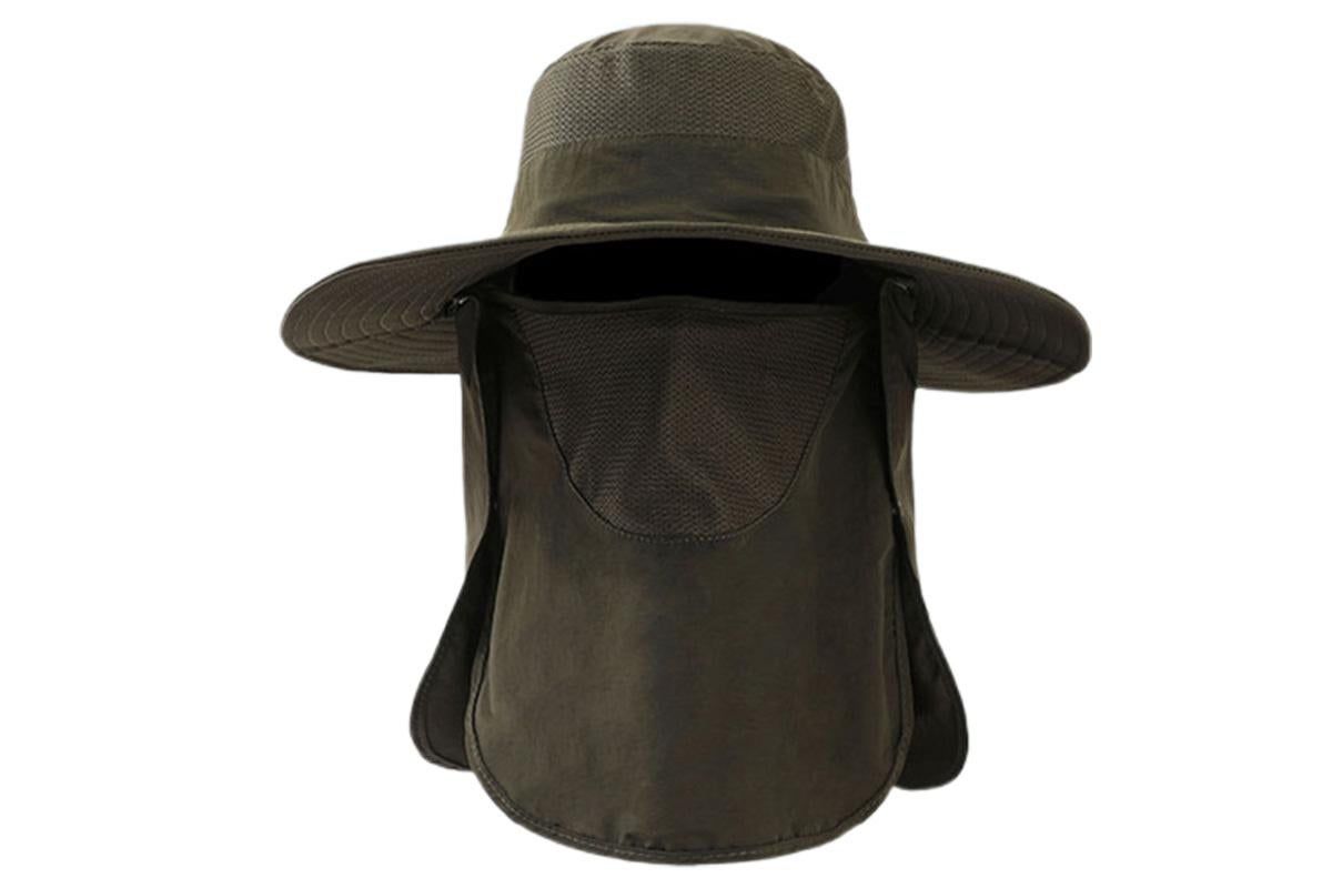Outdoor Sun Protection Fishing Cap Wide Brim Hat With Neck Flap And Face Cover - Army Green - Image 3