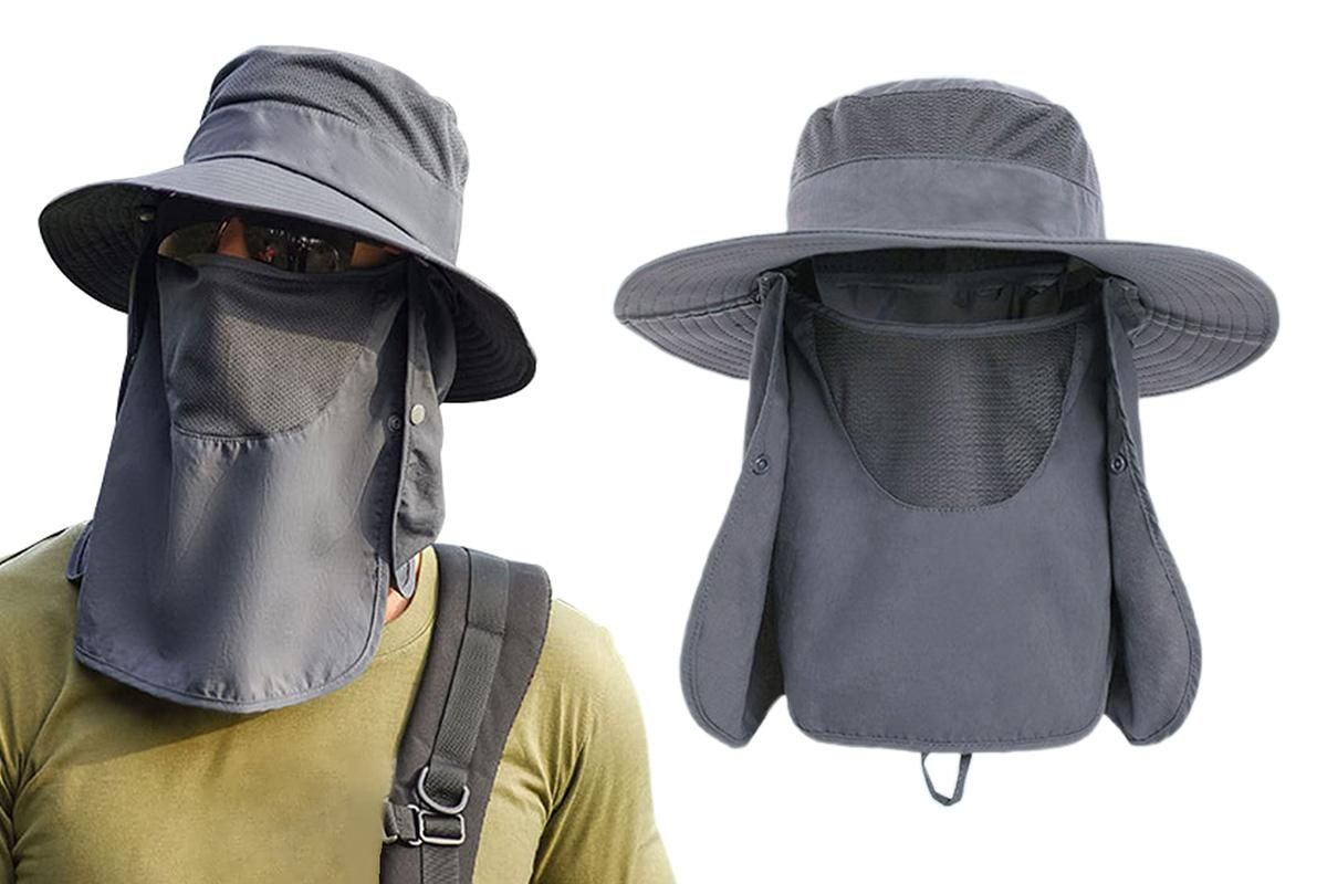 Outdoor Sun Protection Fishing Cap Wide Brim Hat With Neck Flap And Face Cover - Army Green - Image 5