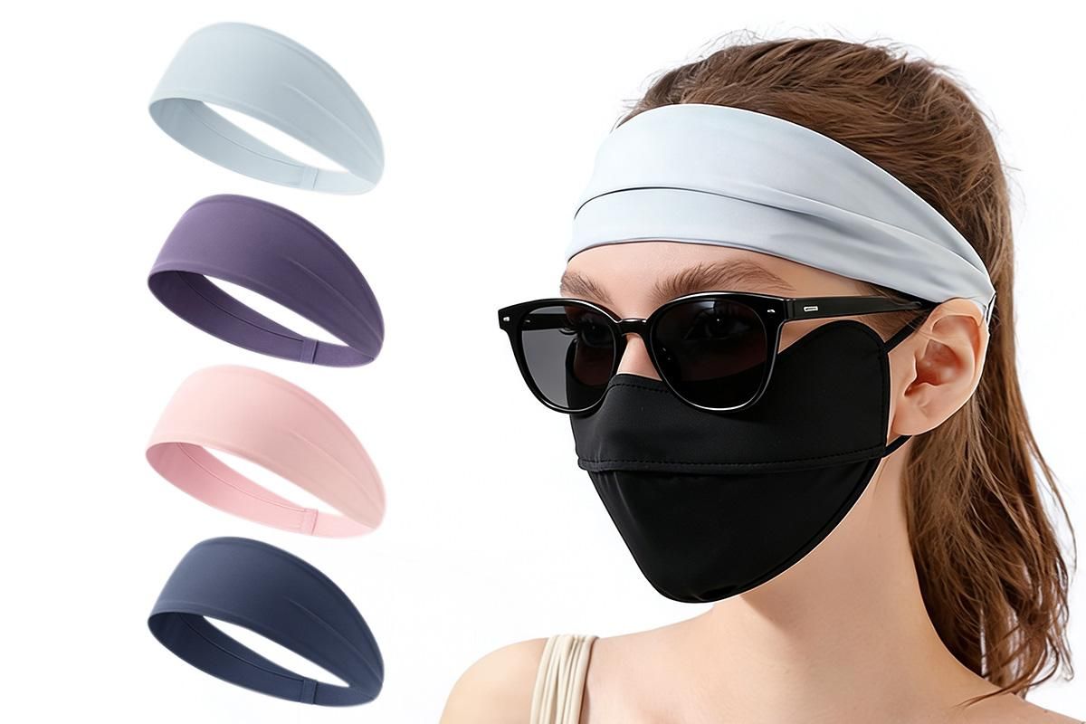 4 Pack Fitness Sweat Headbands Wide Elastic Sports Headbands for Workout Yoga - Image 1