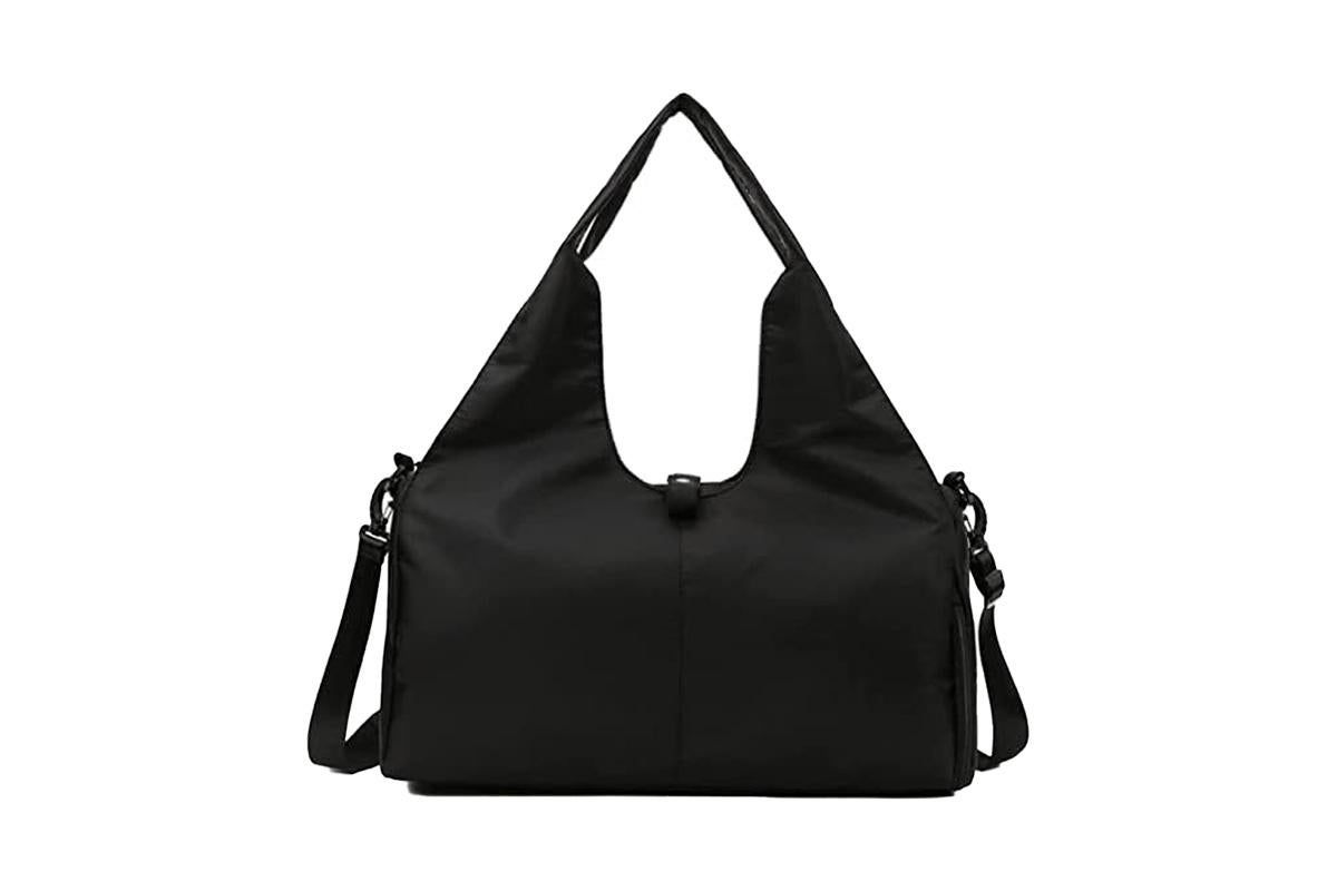 Gym Tote Bag with Shoe Compartment and Wet Dry Storage Pockets for Women Travel Duffel Bag Yoga Gym Bags with Yoga Mat Holder -Black - Image 1