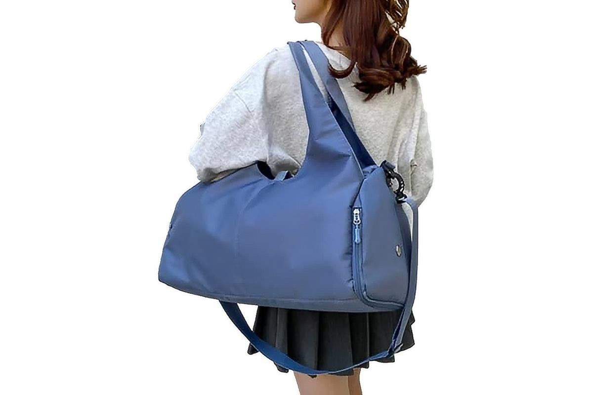 Gym Tote Bag with Shoe Compartment and Wet Dry Storage Pockets for Women Travel Duffel Bag Yoga Gym Bags with Yoga Mat Holder -Blue - Image 4