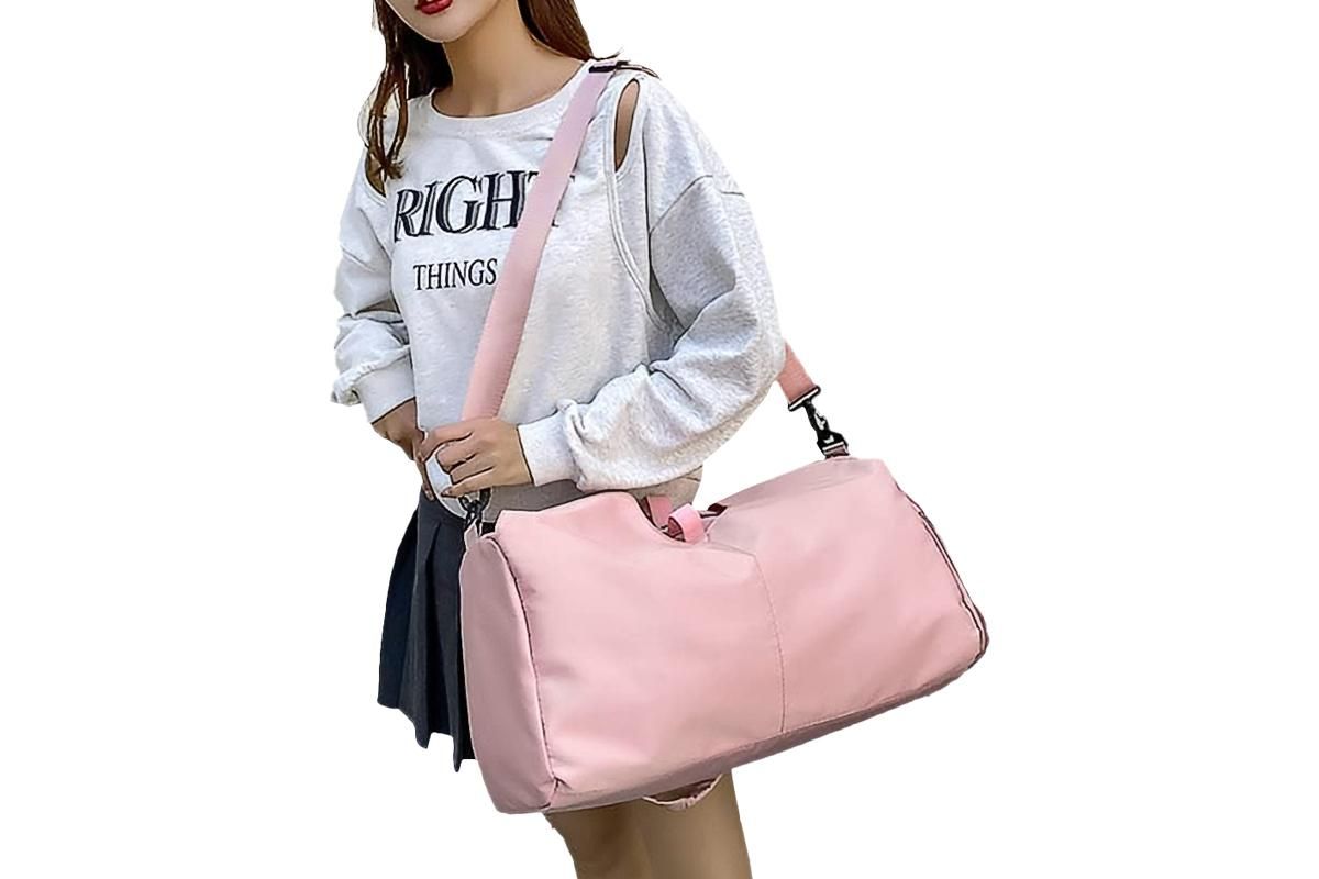 Gym Tote Bag with Shoe Compartment and Wet Dry Storage Pockets for Women Travel Duffel Bag Yoga Gym Bags with Yoga Mat Holder -Pink - Image 4