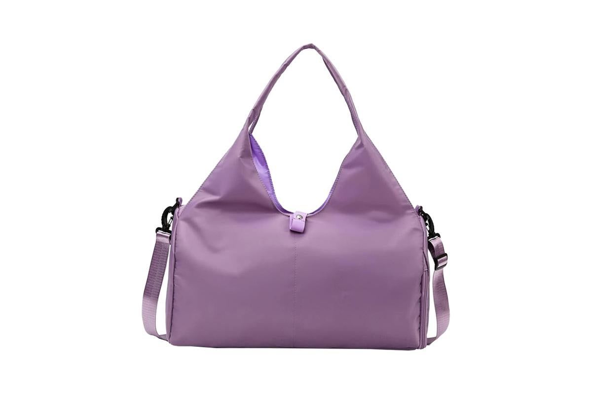 Gym Tote Bag with Shoe Compartment and Wet Dry Storage Pockets for Women Travel Duffel Bag Yoga Gym Bags with Yoga Mat Holder -Purple - Image 1