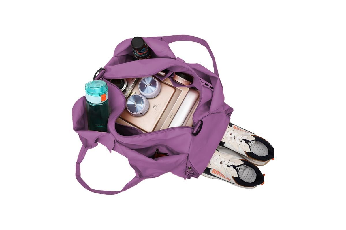 Gym Tote Bag with Shoe Compartment and Wet Dry Storage Pockets for Women Travel Duffel Bag Yoga Gym Bags with Yoga Mat Holder -Purple - Image 3