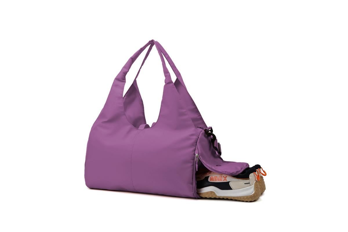 Gym Tote Bag with Shoe Compartment and Wet Dry Storage Pockets for Women Travel Duffel Bag Yoga Gym Bags with Yoga Mat Holder -Purple - Image 4