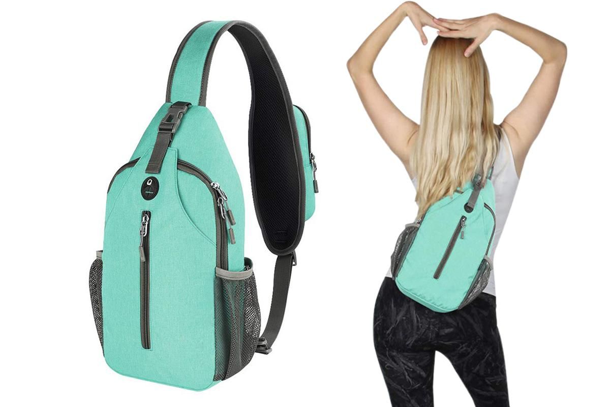 Water Resistant Crossbody Sling Backpack Sling Bag Travel Hiking Chest Bag Daypack - Mint - Image 1